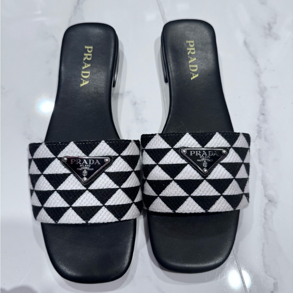 Prada black and white slides